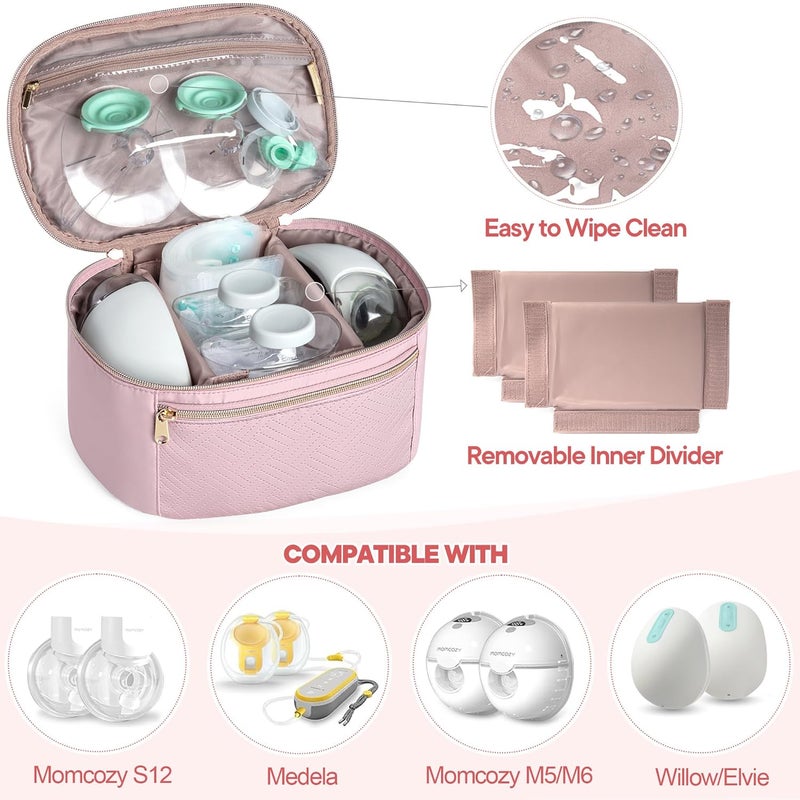 Fasrom Wearable Breast Pump Bag Compatible with Momcozy, Medela and Elvie Hands Free Pumps, Portable Carrying Case with Waterproof Mat for Working Moms Travel, Pink (Bag Only, Patent Design) - Image 2